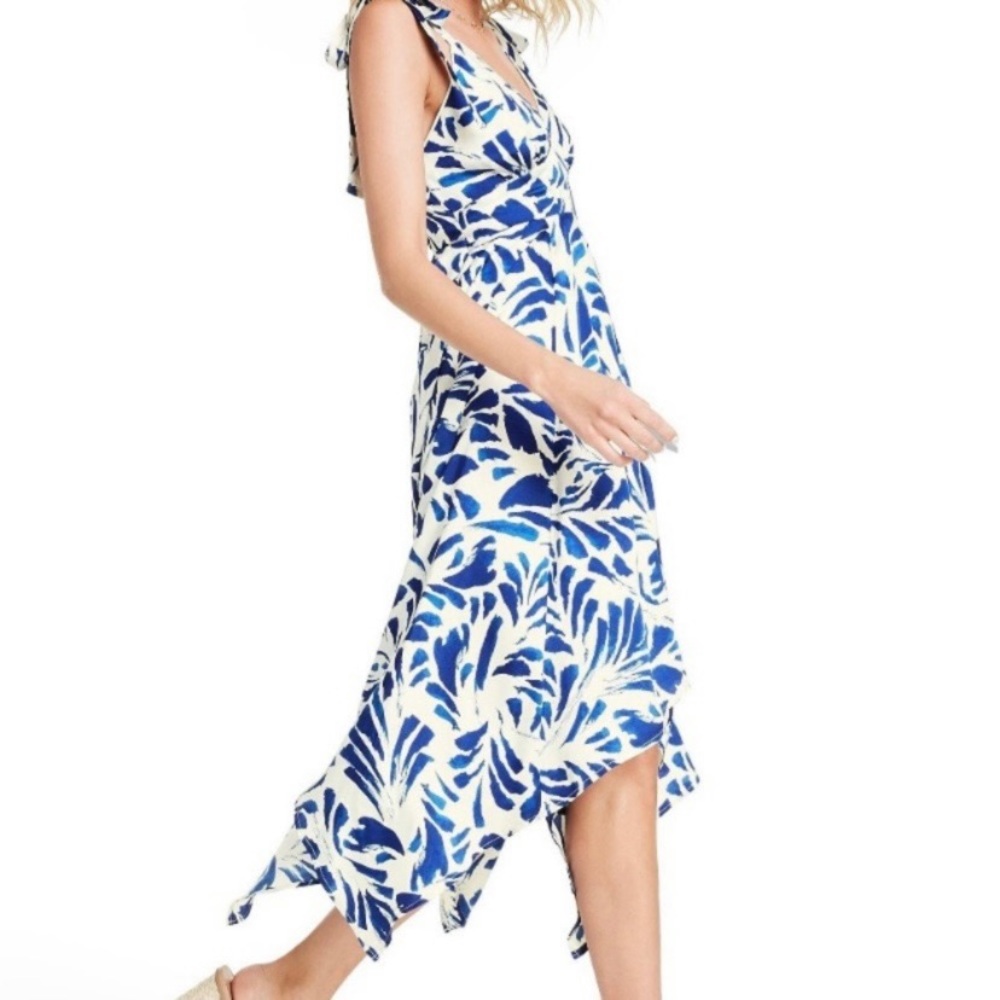 Alexis Size XXS Blue Botanical Asymmetrical Hem Midi Dress NWT - Picture 5 of 14